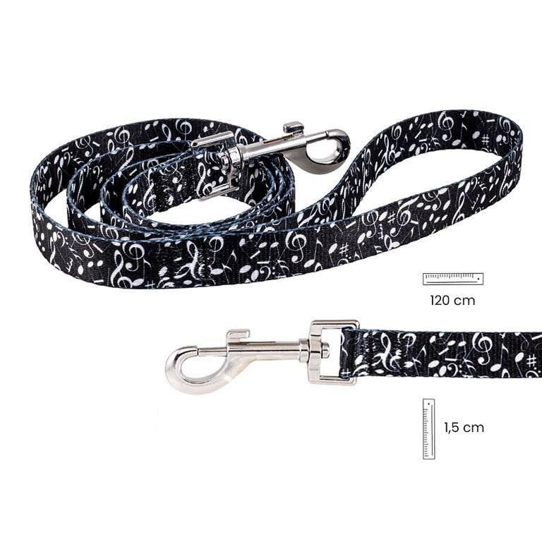 DRW Laisse pour Chien ou Chat Notes de Musique avec Mousqueton 1,5 x 120 cm