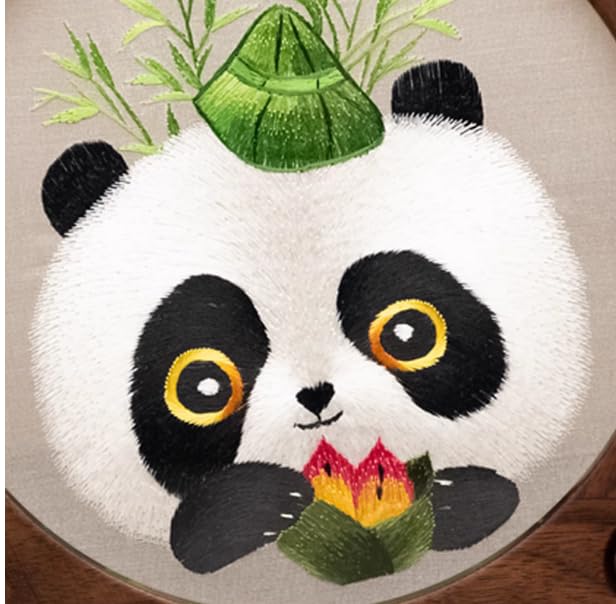 Unique Panda Home Decor Tabletop Decorations Chinese Gifts Ethnic Handmade Double Side Embroidery Silk Pattern Desk Ornaments with Box (Panda 6)
