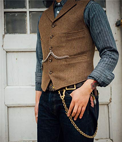 Mens Retro Wool Suit Vest Vintage Formal Wedding Waistcoat Tweed Herringbone for Groomsmen3