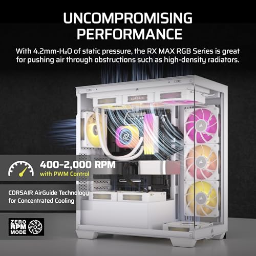 Image of CORSAIR iCUE Link RX120 MAX RGB 120mm PWM Thick Fans with iCUE Link System Hub - High-Static Pressure - Magnetic Dome Bearing - Triple Pack - White