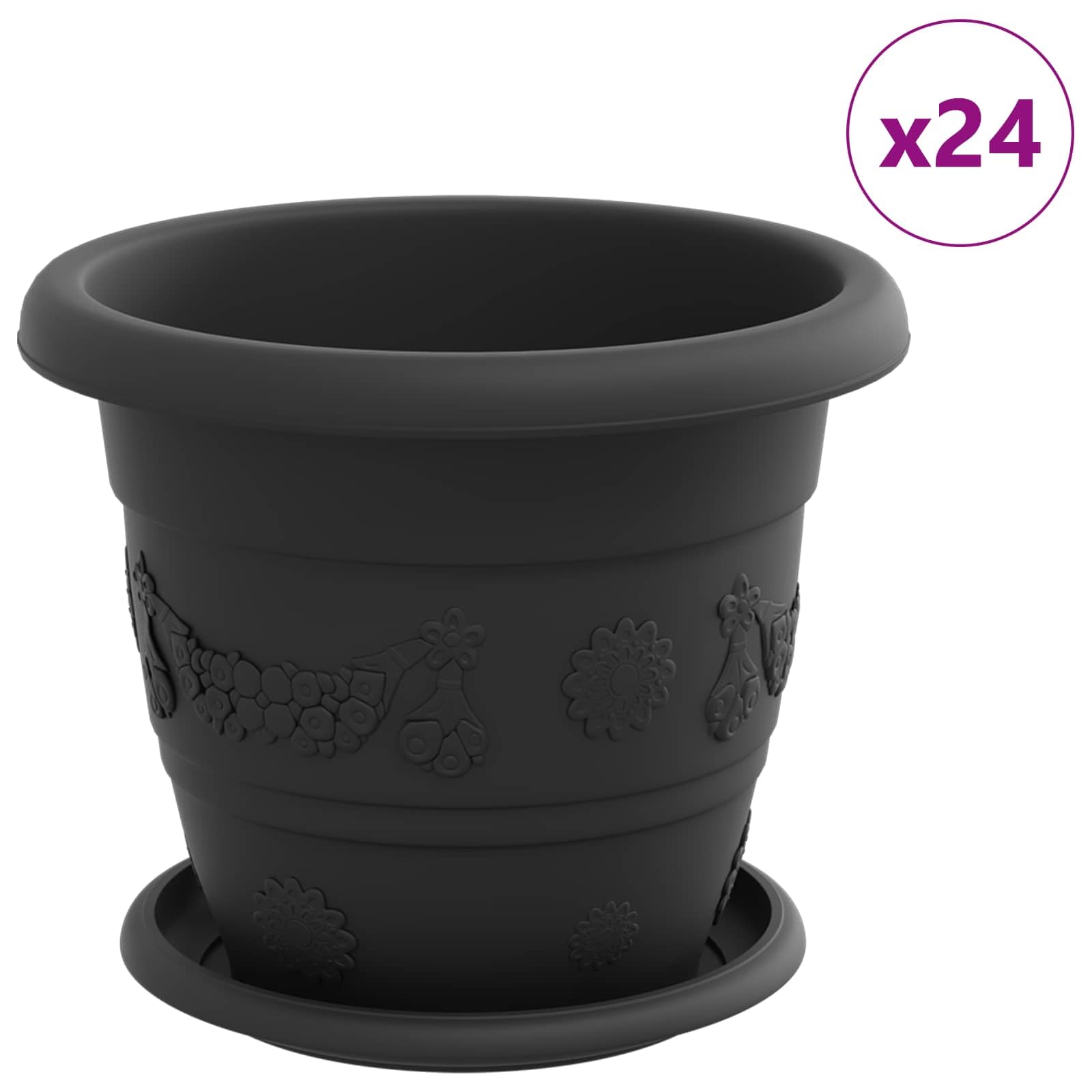 Doniczki 24 szt Czarny Ø 22 x 18 cm plastikowe Nowoczesne donice cylindryczne do wnętrz i na zewnątrz z otworami drenażowymi, lekkie, trwałe - idealne na balkon, taras i salon