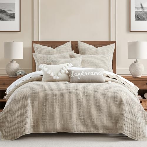 Image of Levtex Home Mills Waffle King /Cal King Quilt Set (106x92in) with 2 Pillow Shams (36x20in) - Wheat - Cotton Waffle King Size Quilt Bedding Set - Lightweight, Soft, Pre-Washed