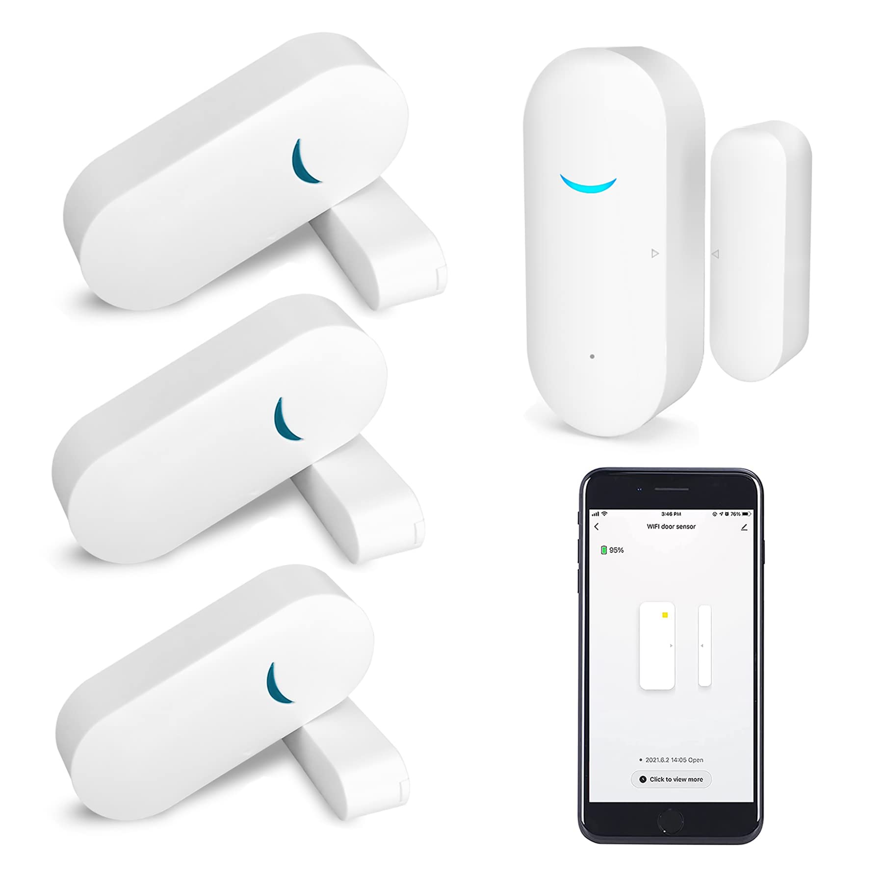 RISOON QinSoon WiFi-Türfenstersensor: Smart Window Detector, Tuya Alarm mit kostenloser Benachrichtigung, Home Security System, kompatibel Alexa Google Home (4 Pack)