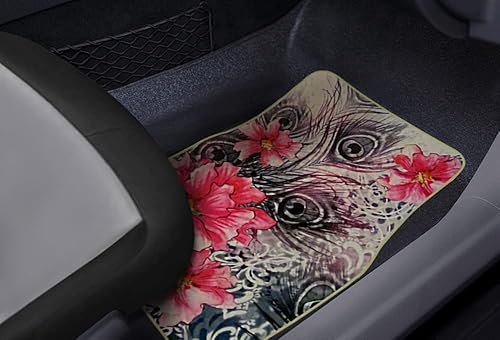 Miniatura 4 de Alfombras de piso de flores de hibisco con plumas de pavo real para automóvil, camión, SUV, ajuste universal, para asiento delantero y trasero, 4