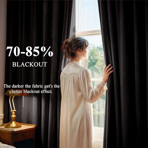 Image of Blackout Black Velvet Curtains for Home Theater, W42 x L90, 2 Panels | 300GSM Soft Velvet Smooth Drapes, Back Tab Pinch Pleat, Heat & Noise Reducing, Window Covering for Living Room, Bedroom