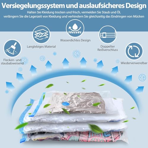 Kissleaf Vakuumbeutel für Kleidung Bettdecken mit Elektrische Pumpe 6 Stück (3 Jumbo, 3 groß) Reise Schnelles Ablassen der Luft Platzsparend,wasserdichtplus Größe für mehr Kompression