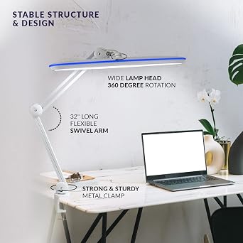 Neatfi XL 2,200 Lumens 24W LED Desk Lamp – 58cm Wide Shade | Dimmable Eye-Caring Task Light | Adjustable Arm | Home Office, Study, Crafts & Nail Tech (White, 58cm)