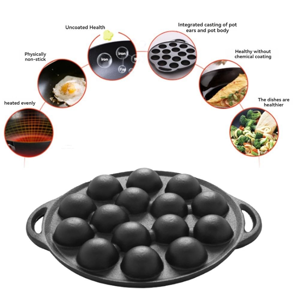 yiyao 15 Holes Cast Iron Takoyaki Pan Cast Iron Pancake Ball Grill