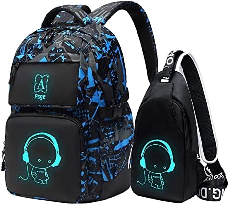 Asge Backpack for School Boys Backpacks for Kids Camo Bookbag for Middle School Bags Waterproof Travel Back Pack (Blue)
