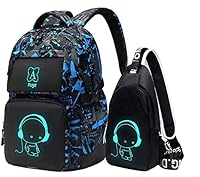 Asge schulrucksack für Jungen und Mädchen - Wasserdichter Rucksack Teenager, Reflektierend, Groß, für Schule und Outdoor Camping, inkl. Schultertaschen Set
