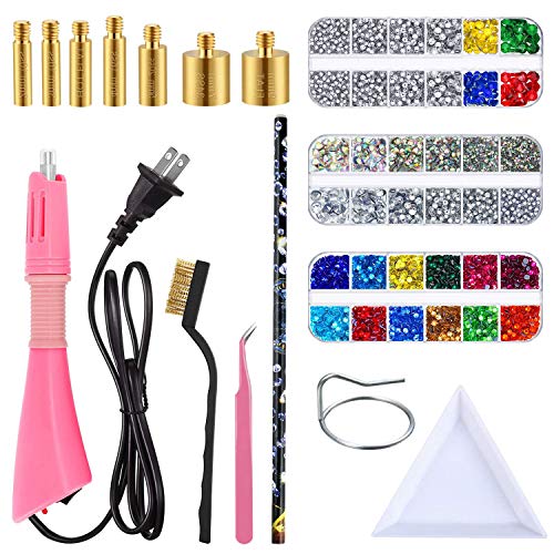 Hotfix Rhinestone Applicator, DIY Hotfix Applicator Wand Setter, Hot-fix Applicator Tool Kit, 7 Different Applicator Tips, Tweezers & Brush Cleaning kit and 3 Pack Hot-fix Crystal Rhinestones