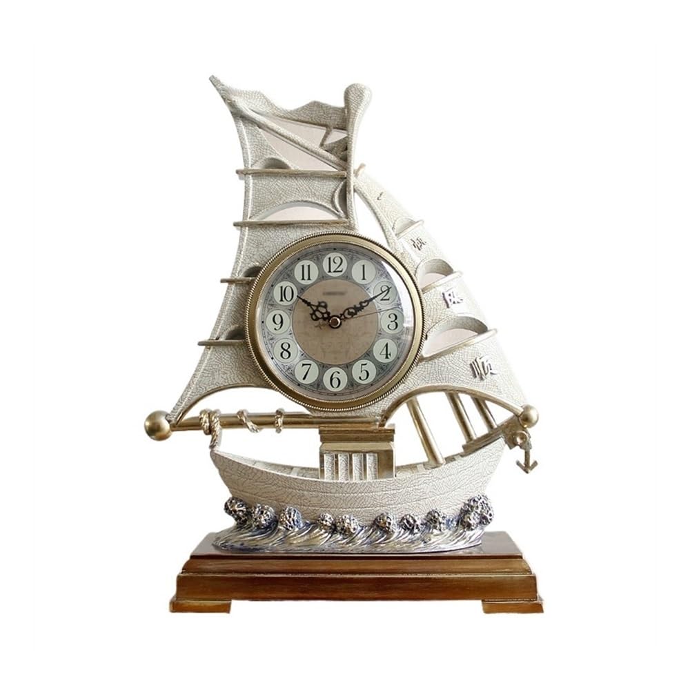 S5b8W3g7 Mantel Clocks Desk Clock Vintage Resin Silent Non-Ticking Home Office Decor Ornaments for Bedroom Decorate(White)