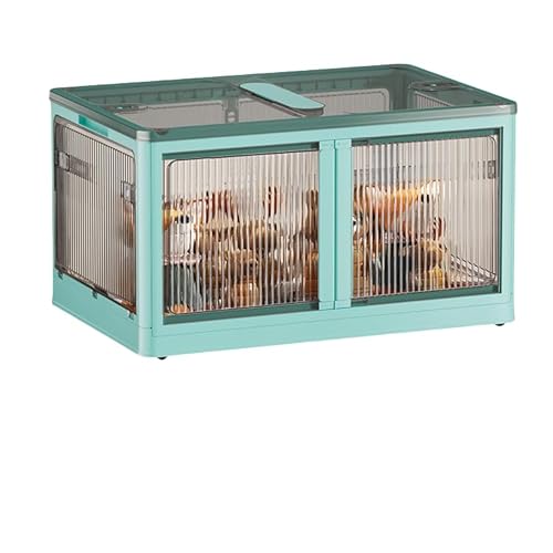 Dunuiov折りたたみ収納ボックス 5面開閉式 大容量 透明 防塵 防湿 耐荷重30kg 省スペース 折りたたみ厚さ7cm キャスター付き 簡単組立 収納ボックス 衣類 本 おもちゃ キャンプ用品 車内収納 家庭用 業務用 (XLサイズ,グレイシャーブル