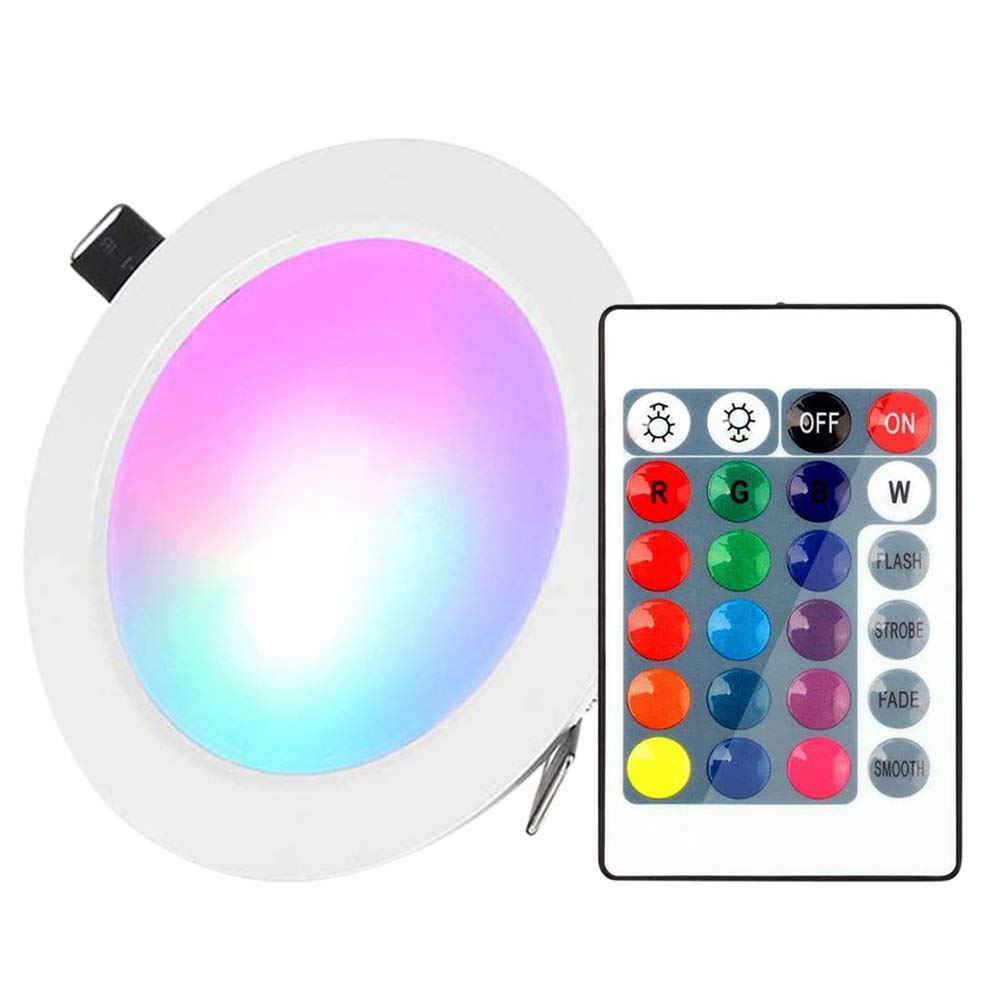 Eacam12W Panel Light Ceiling LEDs Recessed Lighting Downlight 16 Color & 4 Flashing Modes Dimmable RGBW Color Changing Floodlight Ceiling Light Lamp Small, with Remote Control for bedroom living room