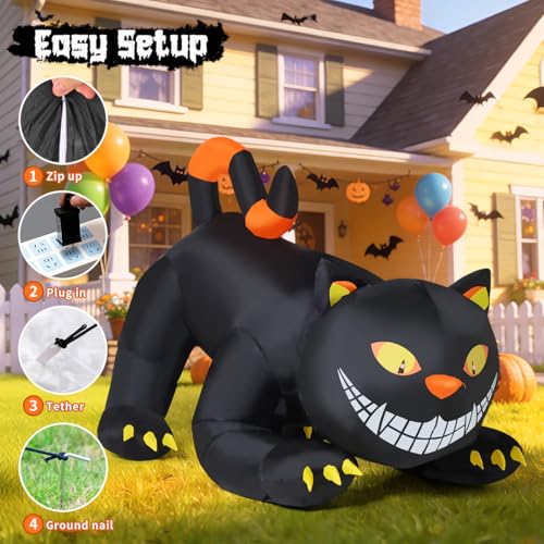 Image of GOOSH 6 FT Halloween Inflatables Outdoor Black Cat with Shakable Head, Blow Up Yard Decoration with LED Lights Built-in for Holiday /Party /Yard /Garden