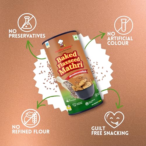 Image of Healthy Master Baked Wheat Mathri (Flax Seed) 250g (Pack of 4) | No Maida | No Palm Oil | Crispy Crunchy Healthy Snack | 100% Wheat | Namkeen Mathi