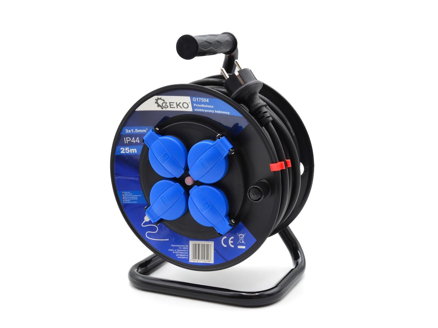 BSD Enrouleur de Rallonge Électrique 3x1,5mm² 25m IP44-4 Prises 230V, 16A, 3200W, Protection IP44, Idéal pour Intérieur et Extérieur