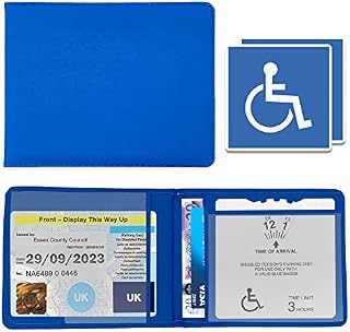 Disabled Blue Badge & Timer Holder Wallet PU Leather Protector Disability Parking Permit Discreet Cover Hologram Safe with 2X Disabled Stickers Included (Blue)