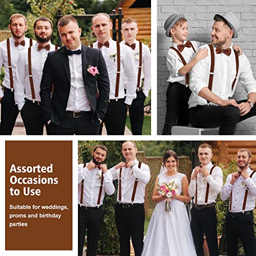 Image of Didaey 12 Pieces Men Suspender and Bow Tie Set Bulk Suspenders for Men Elastic Y Back Bowtie Set for Groom Groomsmen Weddings