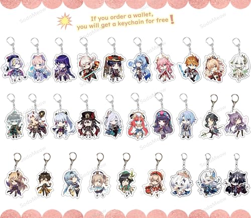 Genshin Impact Wallet for Men Women Bifold Wallet Kawaii Genshin Card Holder Purse Anime Xiao Venti, Free Keychain (Neuvillette-2)2