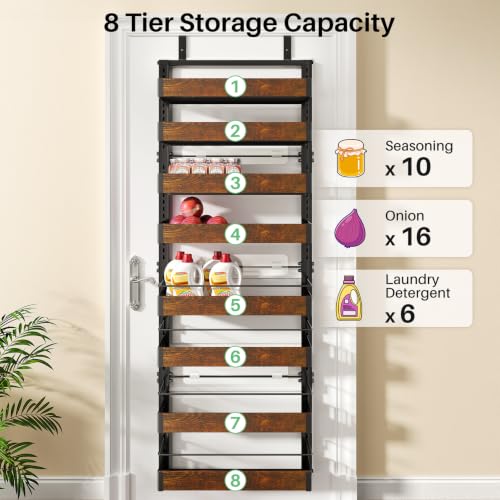 SNTD 8 Tiers Wooden Over Door Organizer, 17" W x 6" D x 69" H, Rustic Brown by SNTD - Used condition - Image 6