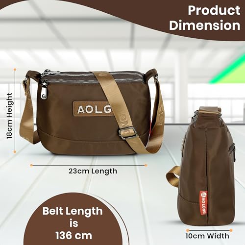 Image of Storite Large Nylon Crossbody Bag for Women, Waterproof Sling with Multi-Compartment & Adjustable Strap - Brown (23x18x10 cm)