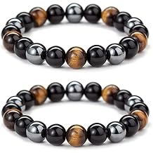 Handmade Unisex Natural Tiger Eye Stone Round Bead Stretch Bracelet Healing Crystal Jewelry for Men & Women