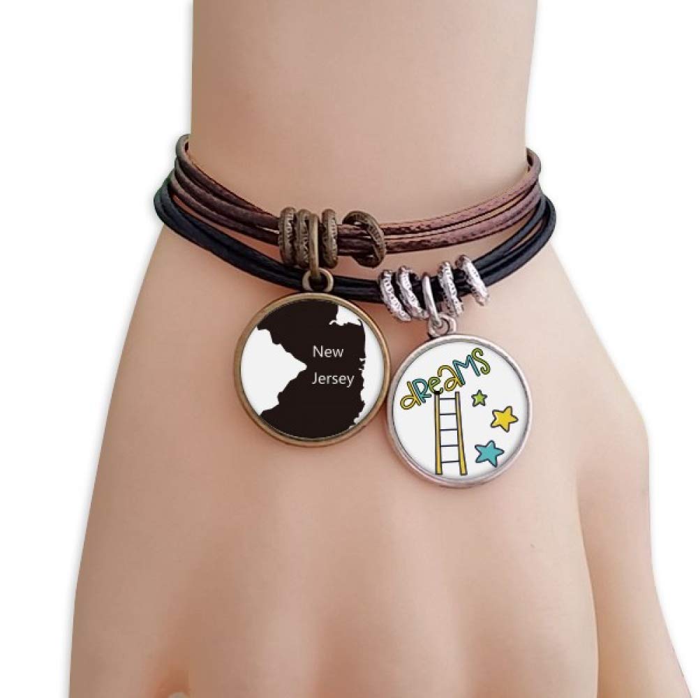Euskara HomesNew Jersey USA Map Silhouette Bracelet Rope Wristband Dream Hope Ladder Star