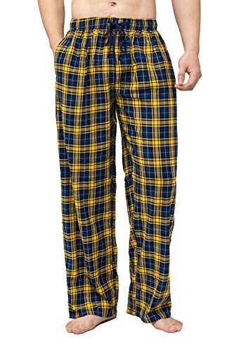 Men's Pajama Pant 100% Woven Cotton Plaid Sleep Elastic Waistband Lounge Wear Long Pjs