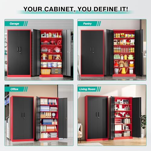 Image of SISESOL Wide & Deep Metal Storage Cabinet with 5 Shelves,72 inch Tall Red Garage Storage Cabinet with Lock,Metal Cabinets with Locking Doors,Lockable Steel Cabinets for Home,Office,Shop,Garage,72x36x18