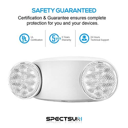 SPECTSUN Emergency Light White, Commercial Emergency Light with Battery Backup, Emergency Lighting Fixture/Emergency Light Combo/Emergency Sign Light//Emergency Light Home - 6 Pack (Round Head)