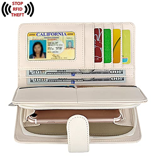 Image of UTO Wallet Women Vegan Leather Wristlet Snap Long Purse Credit Card Holder Elegant Clutch