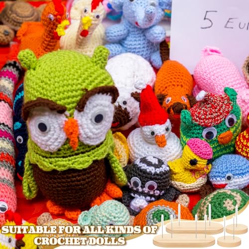 Image of Threehoney 24 Pcs Crochet Doll Stand 4 Styles Wooden Knitted Display Single and Dual Needle Knitted Doll Display Stand for Animal Toy Wooden Base Support for Action Figure