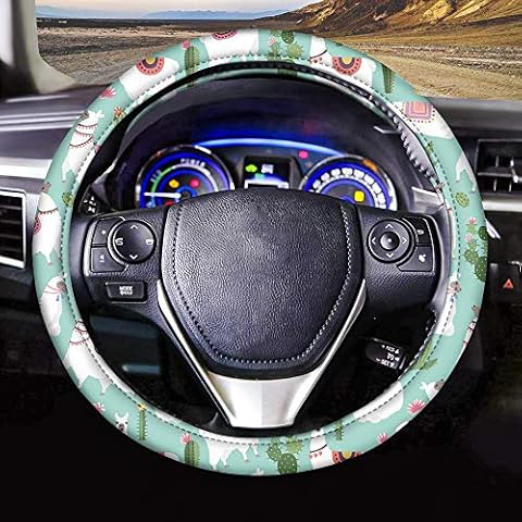Cozeyat Alpaca Cactus Printed Neoprene Steering Wheel Cover Breathable Non-Slip Steering Wheel Cover Universal 15 Inch Cover