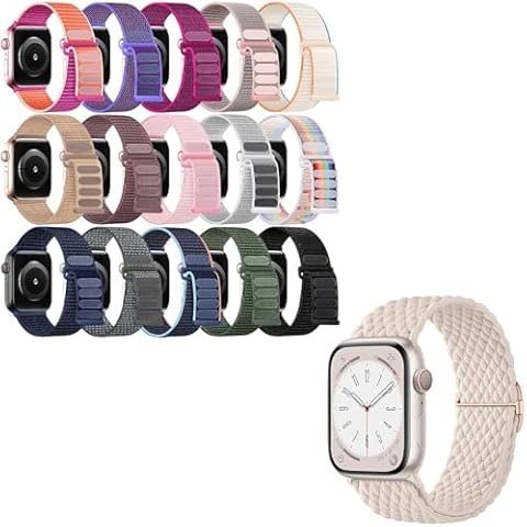 WJK Stretchy Bands Compatible with Apple Watch 38mm 40mm 41mm 42mm 44mm 45mm 49mm for Women Men, Adjustable Soft Nylon Strap for iWatch Series 9 8 7 6 5 4 3 2 1 SE Ultra/Ultra 2 Cover