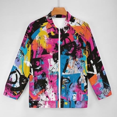 Bomber Jackets for Men 2025 Graffiti Print Long Sleeve Windbreaker Casual Full Zip Novelty Lightweight Varsity Jackets3