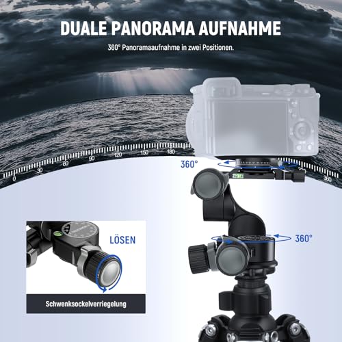 NEEWER 3 Wege Neiger Stativkopf mit 360° Schwenk Arca QR Platte, Millimeter Mikroeinstellung… – Ansicht 5