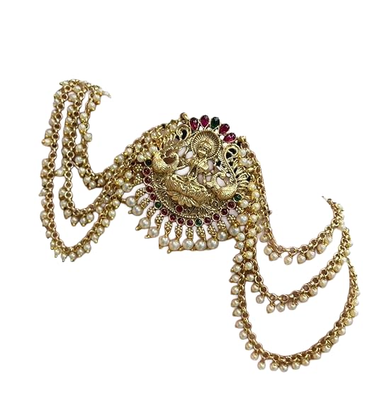 KGr Splash Lakshmi Deisgn White pearl hangings jada billai with maatil for hair-image-17