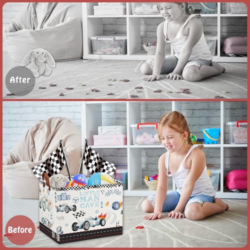 Image of Car Themed Room Decor Basket, Kids Vintage Car Laundry Hampers,Storage Bins,Tire Toy Box for Boys, Blue Basket for Gifts Empty(Vintage Blue)