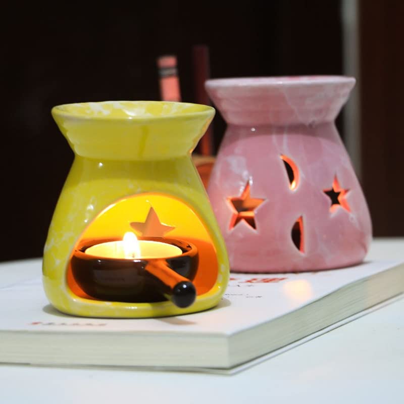 Warmself Yellow Ceramic Essential Oil Burner Tealight Candle Holder Decorative Aroma Diffuser