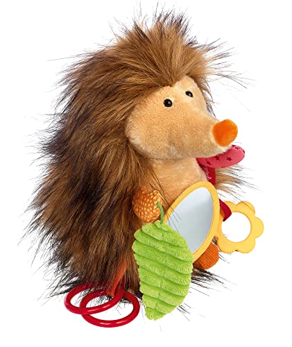 SIGIKID 42968 Aktivspielzeug Plüsch Igel, PlayQ Lernspielzeug, Beißring Spiegel Knisterfolie Rassel: erkennen, entdecken, lernen, für Babys und Kinder ab 3 Monaten, Mehrfarbig/Igel 24 cm
