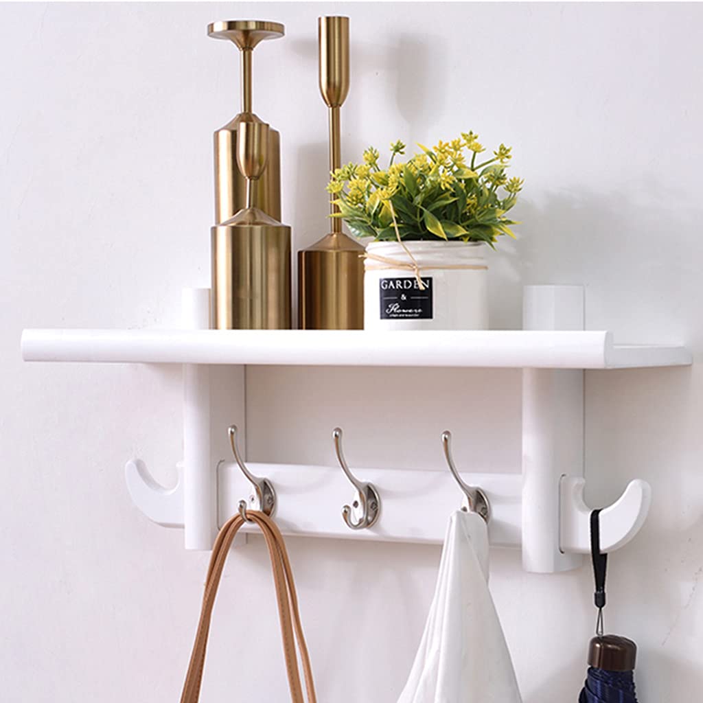 SAeWare Appendiabiti da parete in legno rustico con ganci, mensola da ingresso in legno con ganci per fango, camera da letto, cucina, bagno, cappelli, cappotti, sciarpe bianco, 69 cm, bianco, 58 cm