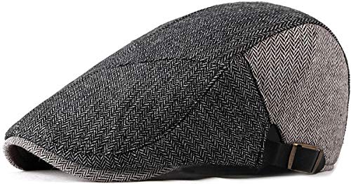 YUELGUANG Vintage Newsboy Cap for Men Cotton Blend Ivy Gatsby Cabbie Cap Winter Warm Adjustable Hats Caps (Grey)