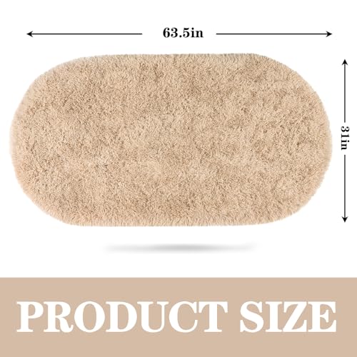 Soft Fluffy Rugs for Bedroom, Beige Fuzzy Shaggy Oval Bedside Area Rug Set of 2, Non-Slip Cozy Plush Shag Carpet for Kids Room Nursery Dorm Living Room, 2.6 x 5.3 Feet