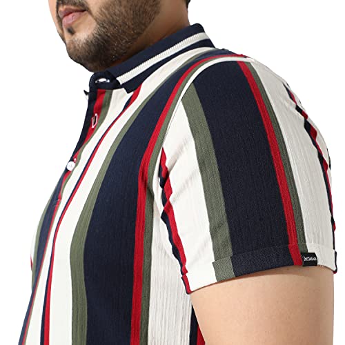 Image of Instafab Plus Men's Multicolour Striped Button Up Spread Collar T-Shirt for Casual Wear Regular Fit |Cotton Shirt Crafted with Short Sleeve, Comfort Fit & High-Performance for Everyday Wear