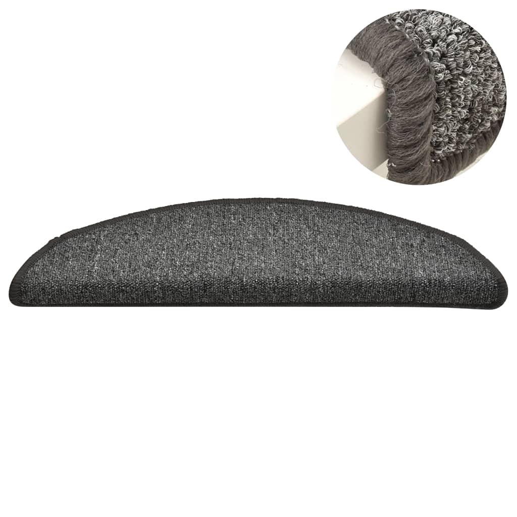 Lot de 15 tapis d'escalier semi-circulaires - Gris foncé - 56 x 17 x 3 cm - Antidérapant - Avec protection contre les marches et les rayures - Pour escaliers en bois, pierre, escaliers