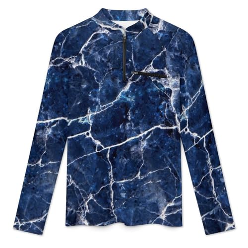 Blue Marble Texture Men's Rash Guard Long Sleeves Quick Dry Fishing Workout Shirts with Zipper3