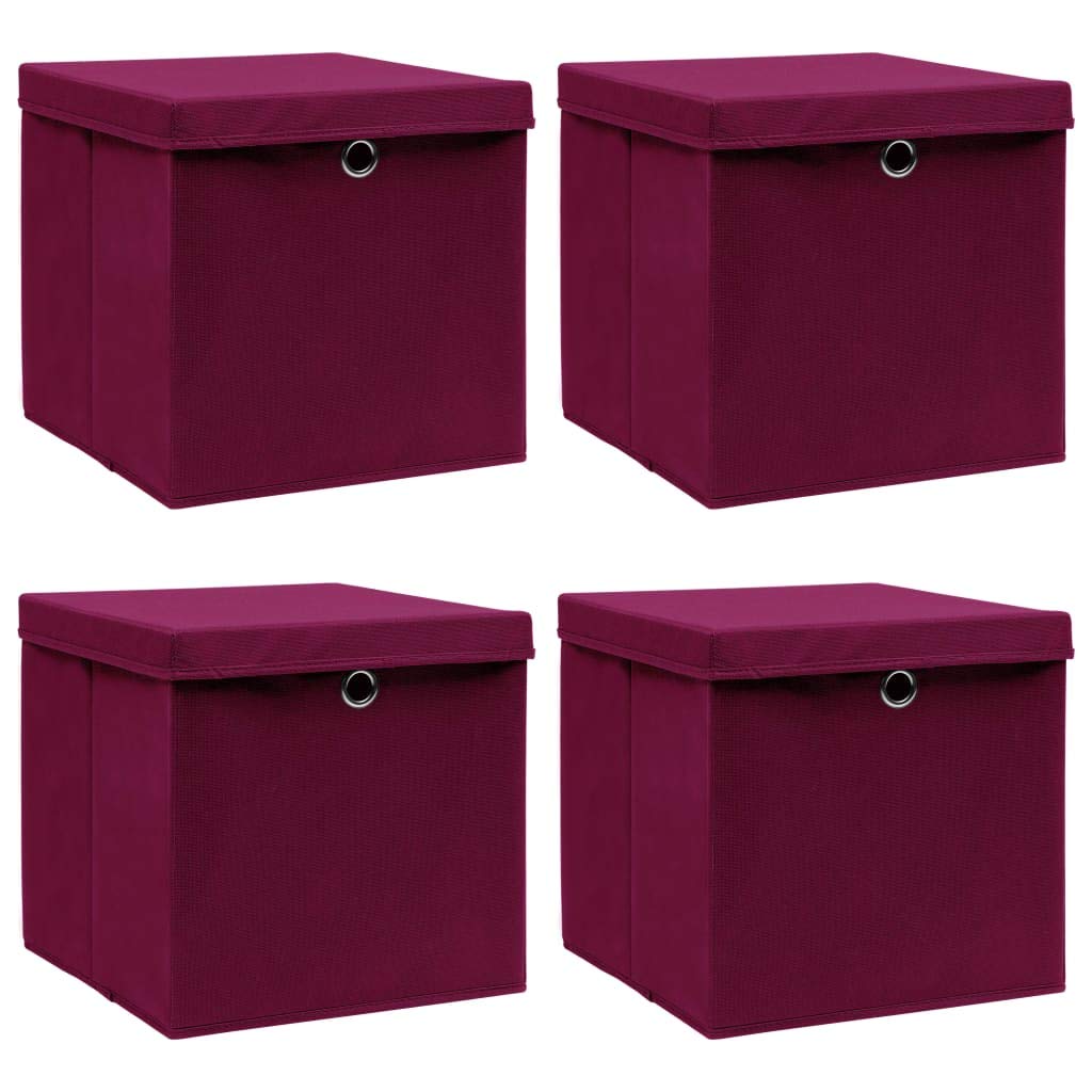 LAPOOH Aufbewahrungsboxen mit Deckel 4 STK Spielzeugkiste, Aufbewahrungskiste, Kleideraufbewahrung, Kleideraufbewahrung & Organisation, Dunkelrot 32×32×32cm Stoff