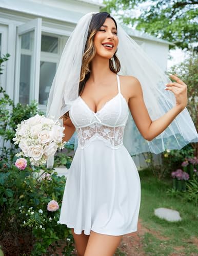 Image of Avidlove Sexy Modal V Neck Lace Babydoll Lingerie Dress Set with Thong 2 Piece
