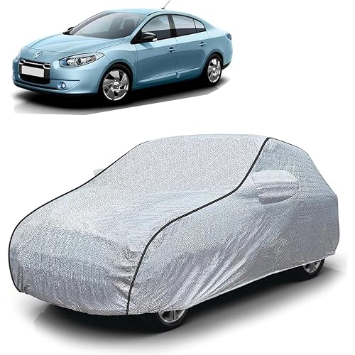 Image of Sulfar 100% Waterproof Car Body Cover Compatible with Mirror for Renault Fluence (Triple Stitched, Full Bottom Elastic, Magic Silver with Black Piping)